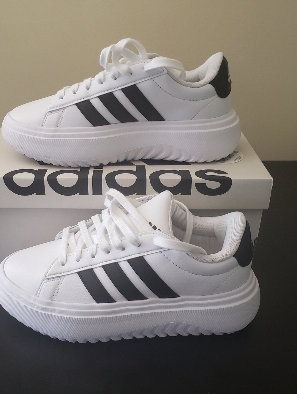 adidas White Sneakers with Black Stripes Platform
